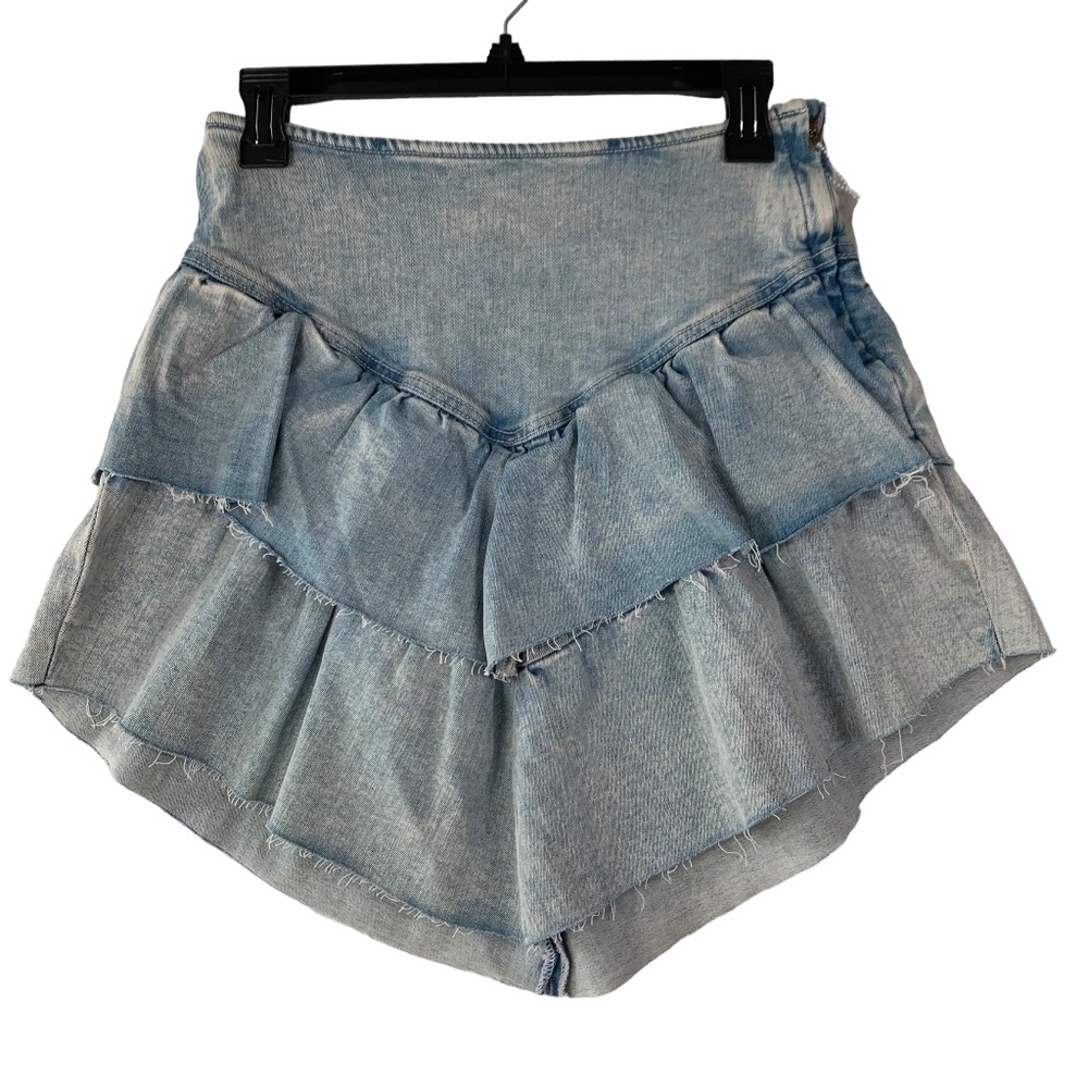 Mother Ruffle Mini Raw Edge Skirt Size 29 Blue High Waist